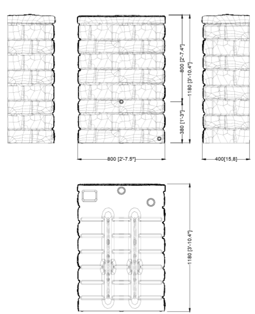 Garantia Rocky Junior 300 Litre Dark Granite Wall Tank