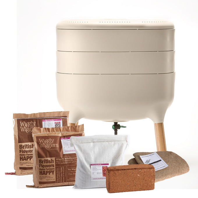 Urbalive Cream Worm Farm + Starter Kit + Worms