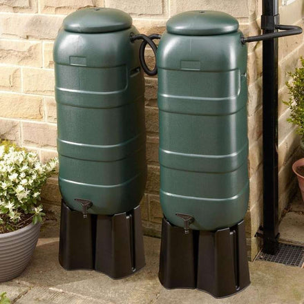 Mini Rainsaver 100 Litre Green Water Butt Double Kit in situ