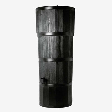 Polybutt 150 Litre Black Wood Grain Water Butt Kit studio shot