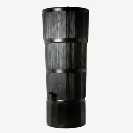 Polybutt 150 Litre Black Wood Grain Water Butt Kit studio shot