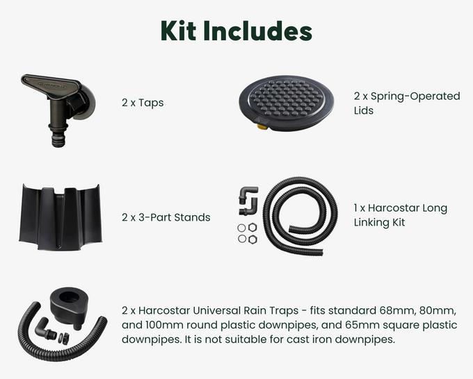 Harcostar 168 Litre Grey Water Butt Double Kit