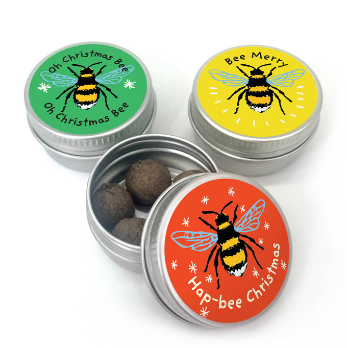 Seedball Green Chiristmas Bees Mini Tin