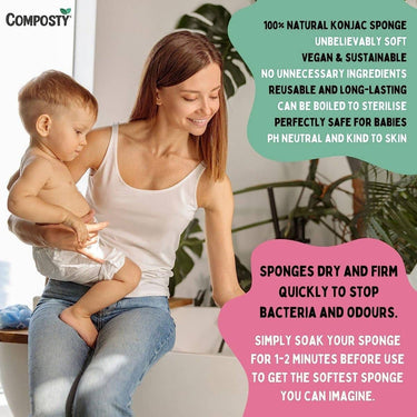 Composty Compostable Konjac Baby Sponges - 3 Pack