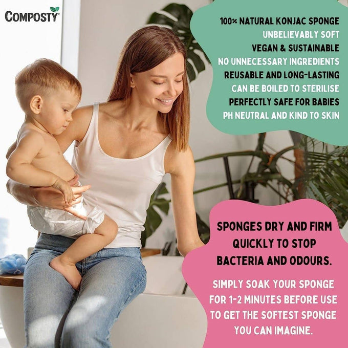 Composty Compostable Konjac Baby Sponges - 3 Pack