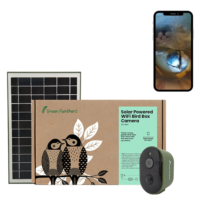 Green Feathers Solar Powered WiFi Camera for Bird Box & Wildlife