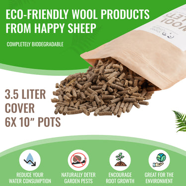 Eco-friendly wool products from happy sheep with a green background and text highlighting benefits.