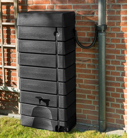 276 Litre Black Wall Tank with Rain Trap Downpipe Connector