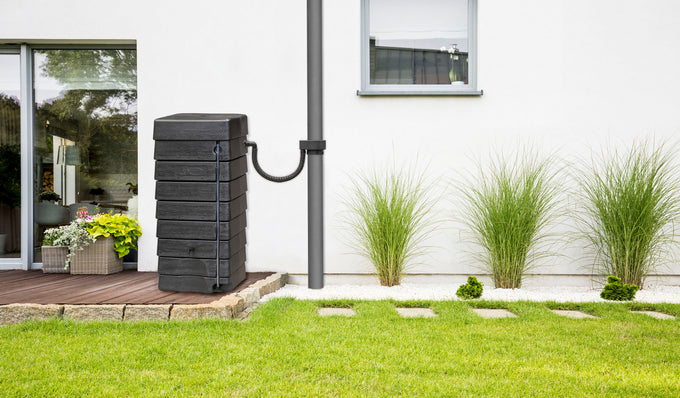 276 Litre Black Wall Tank with Rain Trap Downpipe Connector