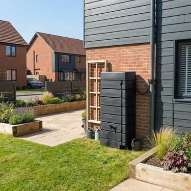 276 Litre Black Wall Tank with Rain Trap Downpipe Connector