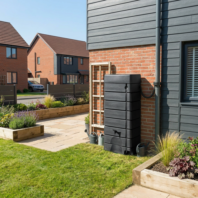 276 Litre Black Wall Tank with Rain Trap Downpipe Connector