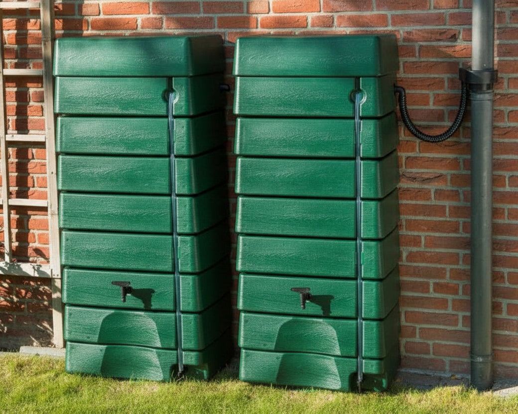 276 Litre Green Wall Tank with Rain Trap Downpipe Connector