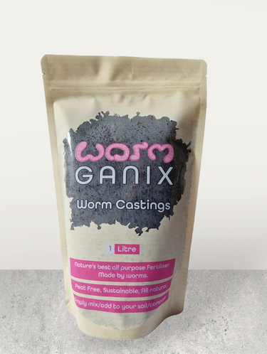 Wormganix 1 litre Peat Free Worm Castings Fertiliser Pouch