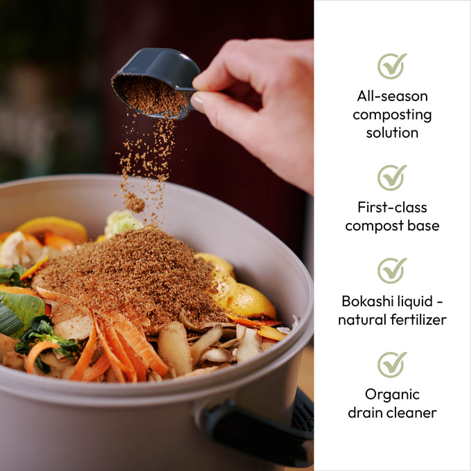 Organko Grey Twin Pack Bokashi Bin with 1kg Bokashi