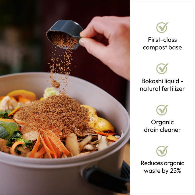 Organko Grey Twin Pack Bokashi Bin with 1kg Bokashi