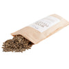 Bag of wood pellets with a visible brand label on a white background