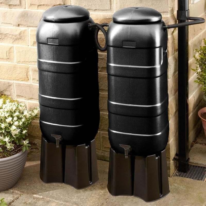 Small Rainsaver Mini Rainsaver 100L Litre Black Water Butt Double Kit | EvenGreener