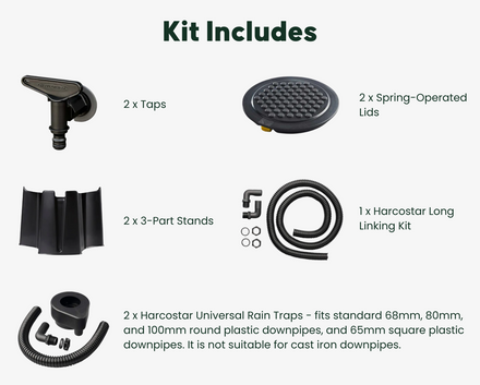 Harcostar 227 Litre Green Water Butt Double Kit
